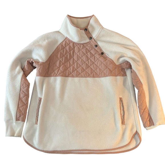 Abercrombie & Fitch Tops - Abercrombie & Fitch Womens Cream Pink Quilted Fleece Pullover Sweatshirt